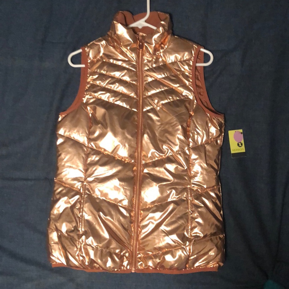 Metallic rose gold puffy vest